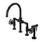 Kingston Brass KS2330RX Industrial Style Bridge Kitchen Faucet with Brass Sprayer, Matte Black KS2330RX - alternate 1